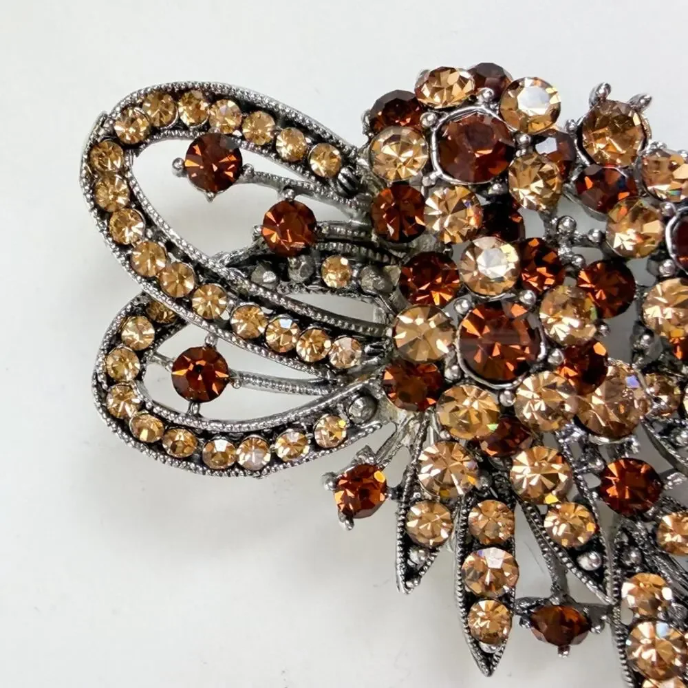 Brown & Champagne Rhinestone Brooch